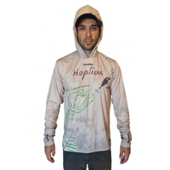 Camiseta com capuz + punho luva Hoplias Pesca Proteção solar 35+fps